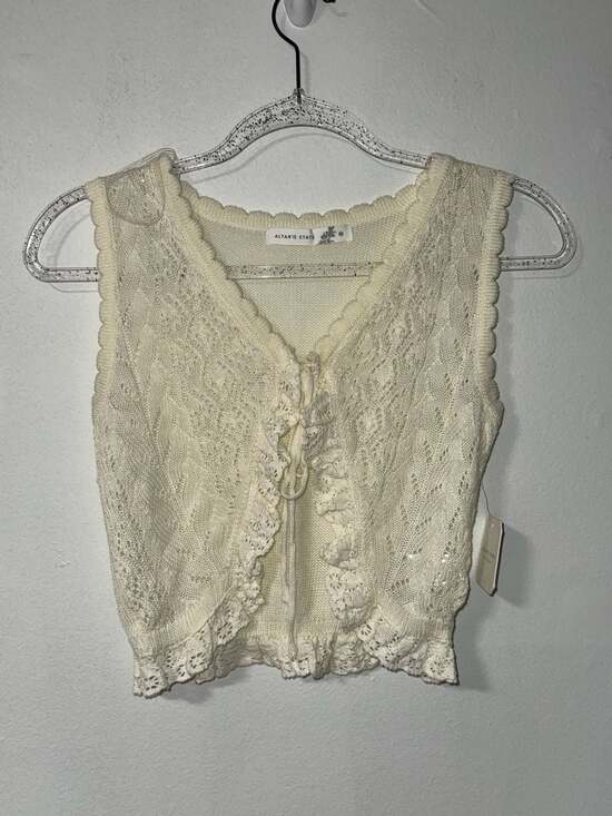 Altar'd State Sweaters - Altar'd State Cream Crochet Lace Tie-Front Sweater Vest XS